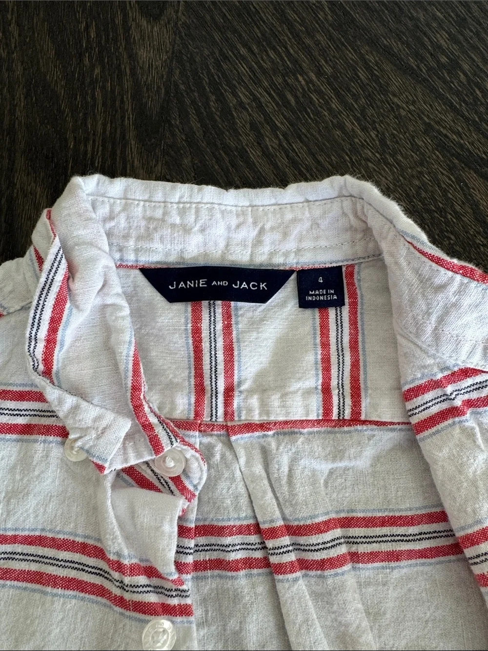 Janie and Jack White Red Stripe Short Sleeve Button Down Shirt Large